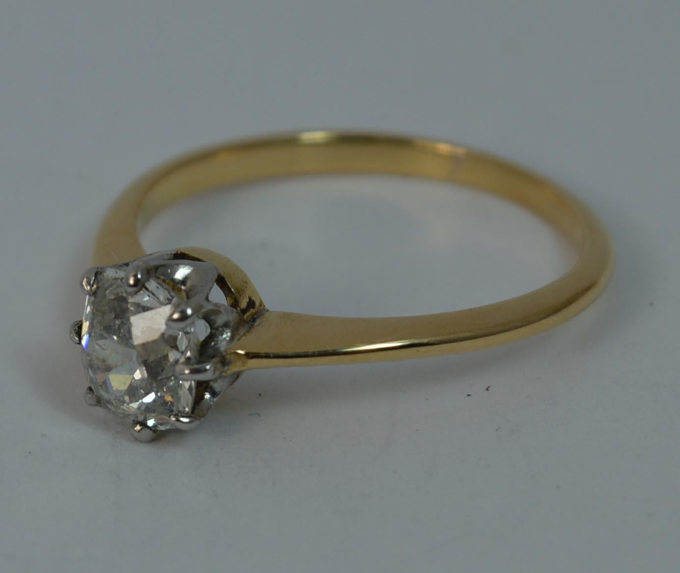 Antique 0.83 Carat Old Cut Diamond 18 Carat Gold Solitaire Ring 4