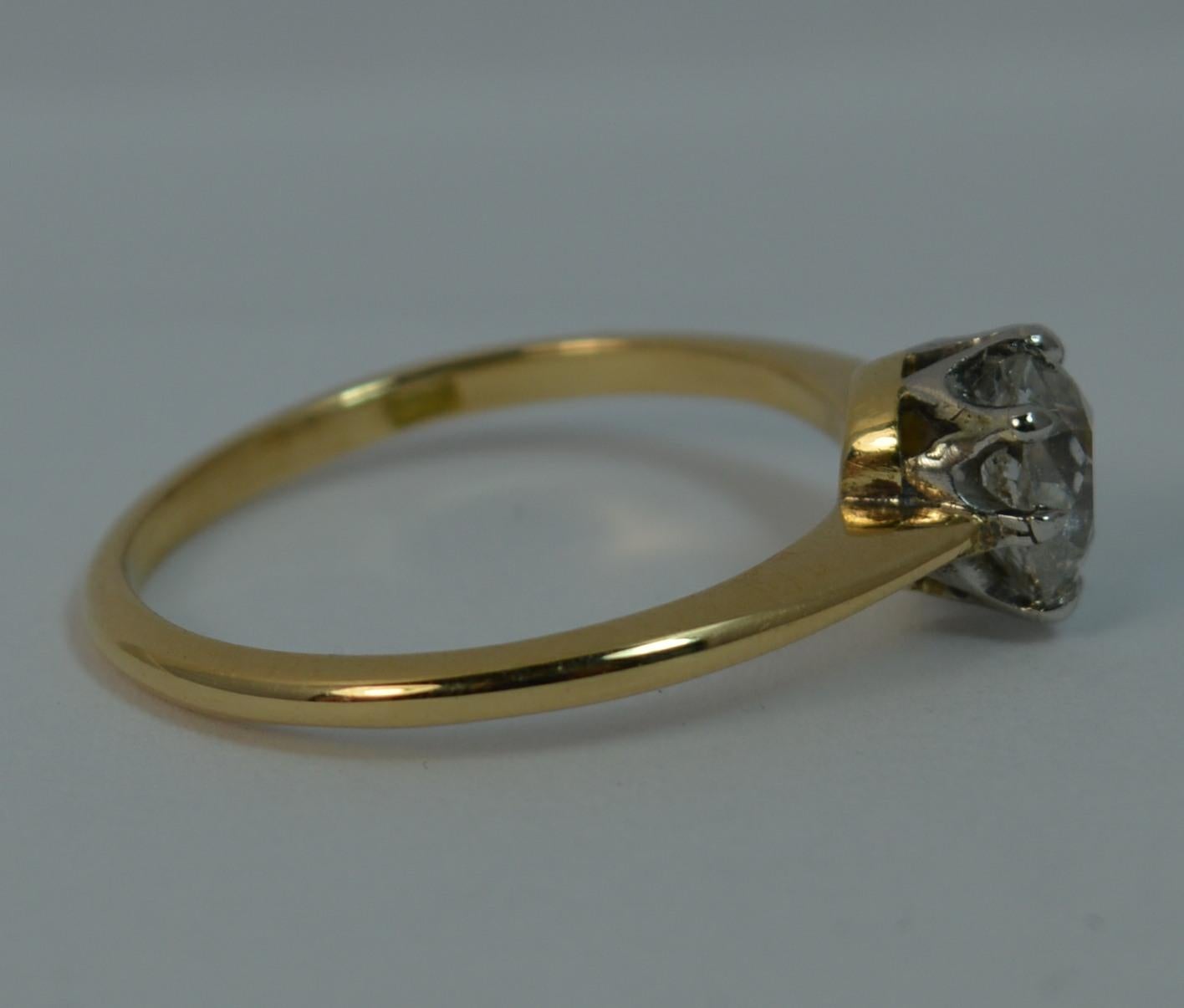 Antique 0.83 Carat Old Cut Diamond 18 Carat Gold Solitaire Ring 7