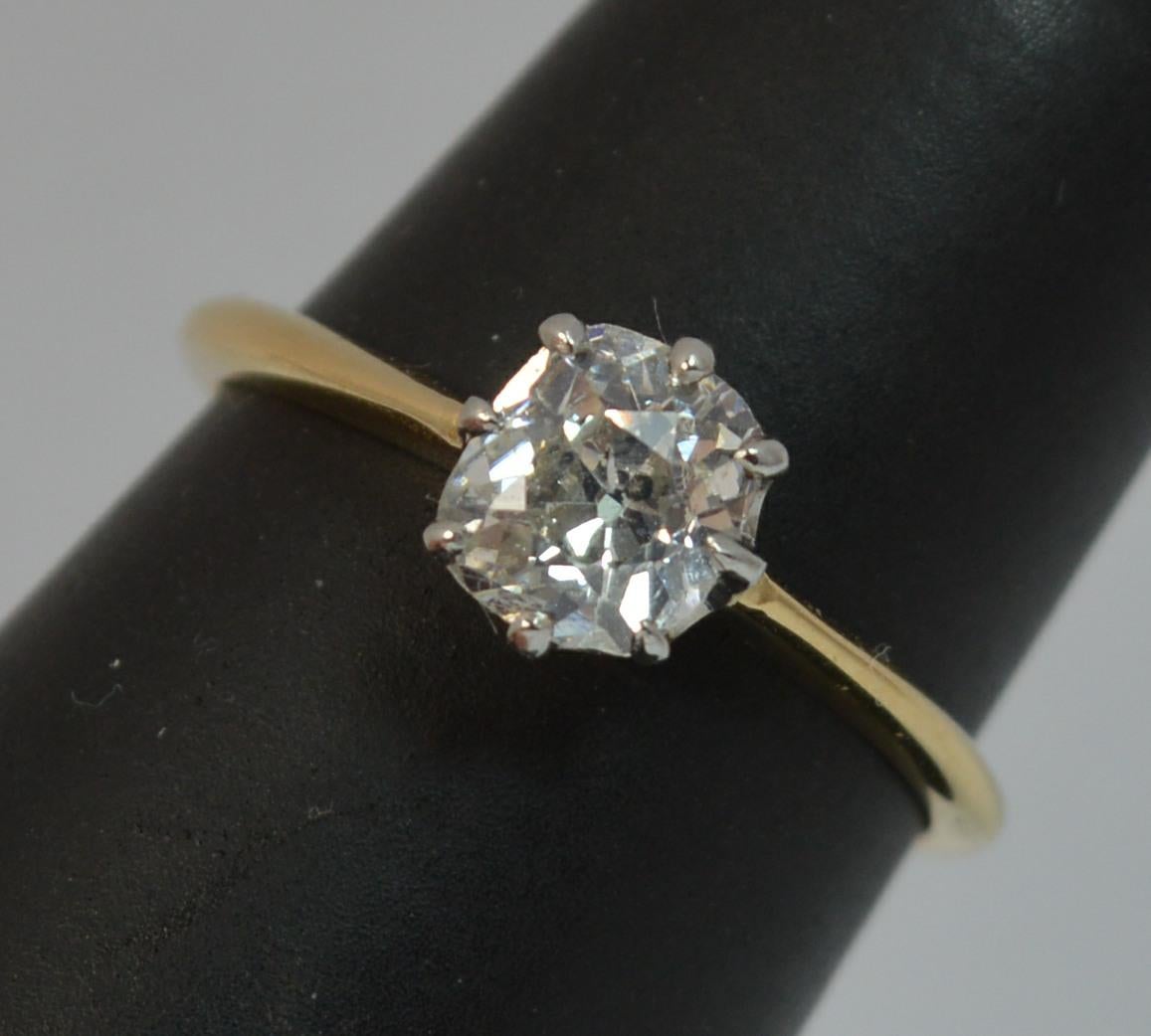 Antique 0.83 Carat Old Cut Diamond 18 Carat Gold Solitaire Ring 9