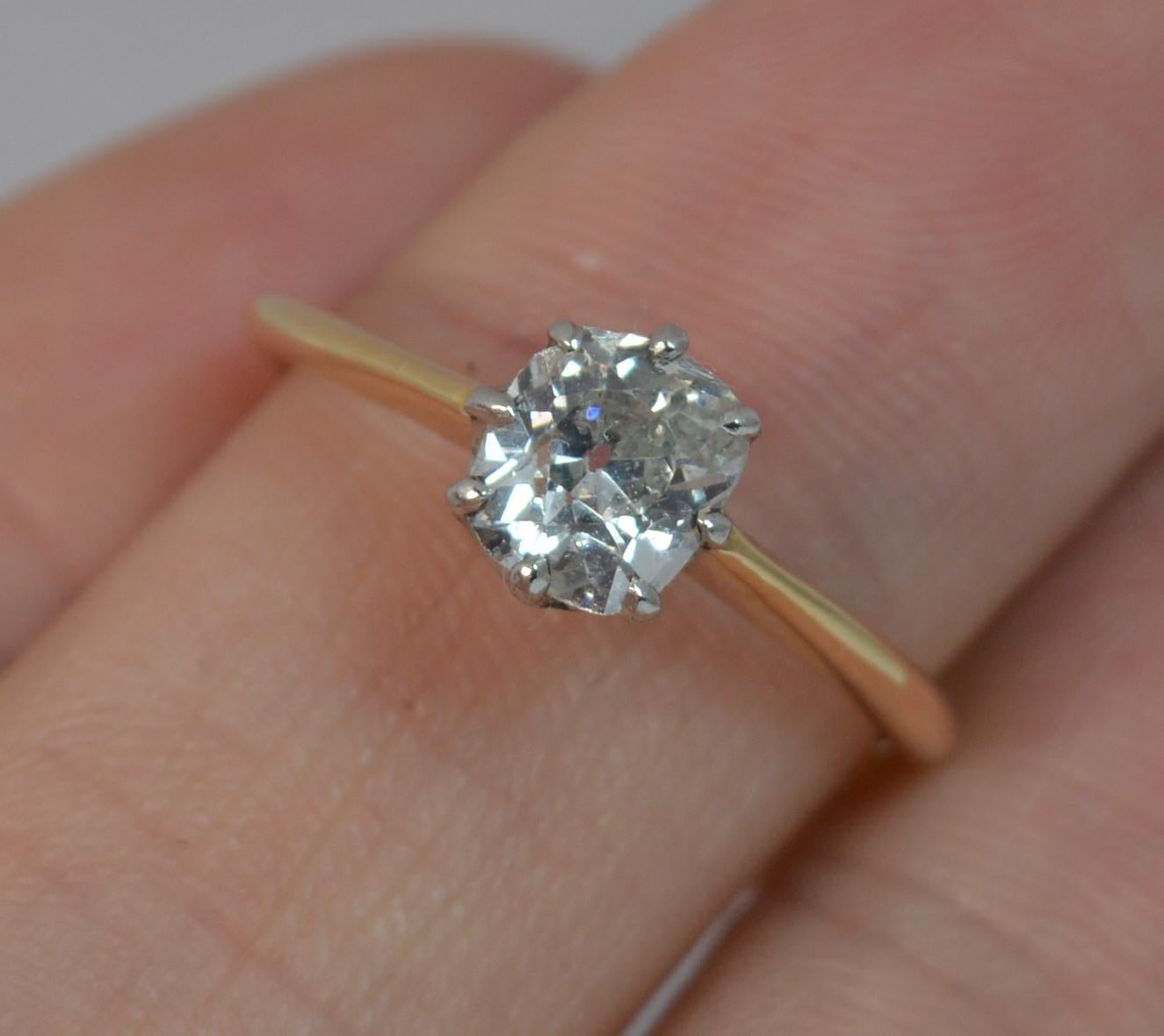 Antique 0.83 Carat Old Cut Diamond 18 Carat Gold Solitaire Ring In Good Condition In St Helens, GB