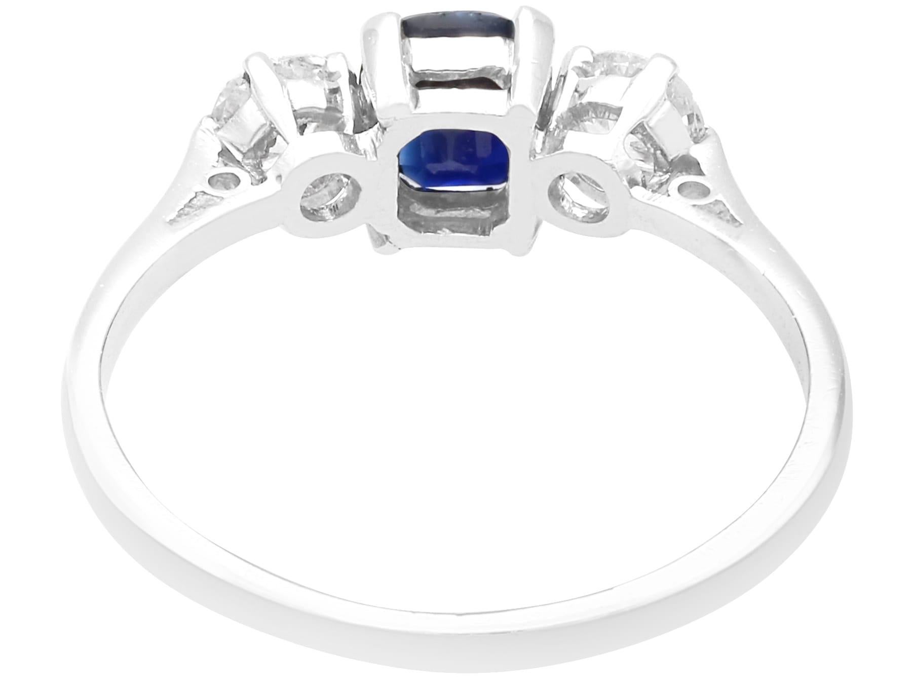 Cushion Cut Antique 0.83Ct Sapphire and 0.52Ct Diamond, Platinum Trilogy Ring Circa 1930 For Sale
