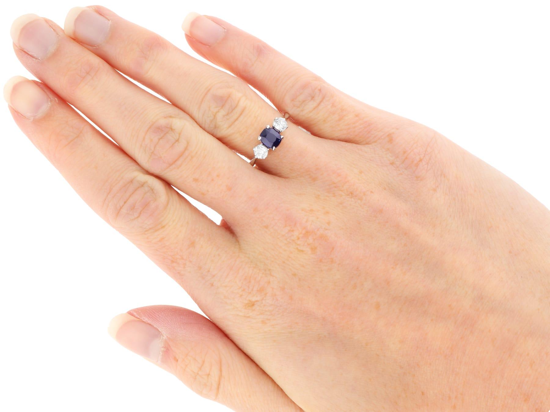 Women's or Men's Antique 0.83Ct Sapphire and 0.52Ct Diamond, Platinum Trilogy Ring Circa 1930 For Sale