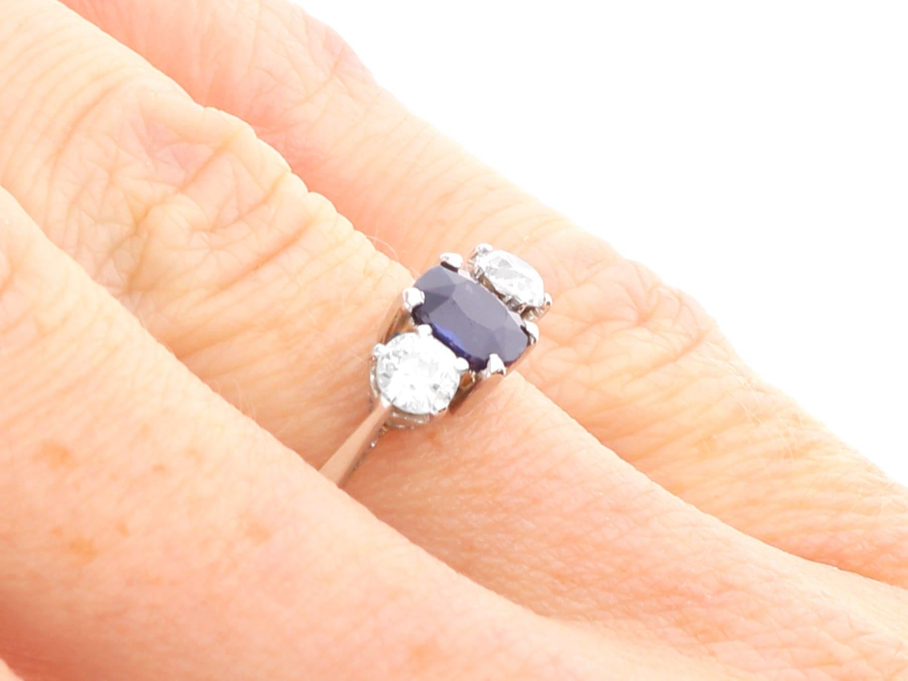 Antique 0.83Ct Sapphire and 0.52Ct Diamond, Platinum Trilogy Ring Circa 1930 For Sale 1