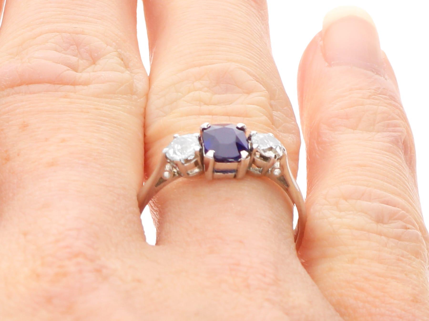 Antique 0.83Ct Sapphire and 0.52Ct Diamond, Platinum Trilogy Ring Circa 1930 For Sale 2
