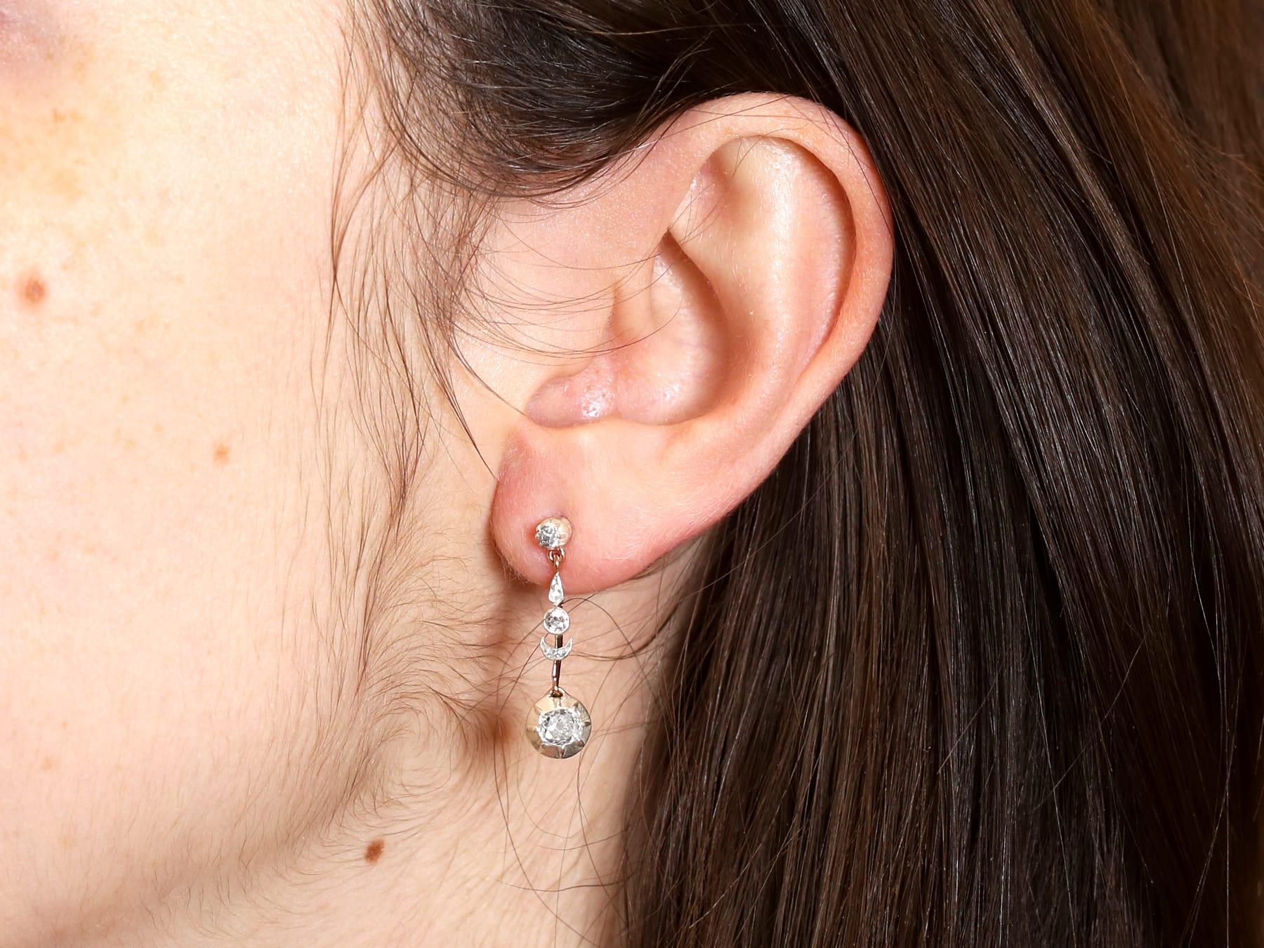 Antike 0,84 Karat Diamant und 18k Gelbgold Tropfen Ohrringe CIRCA 1890 im Angebot 5