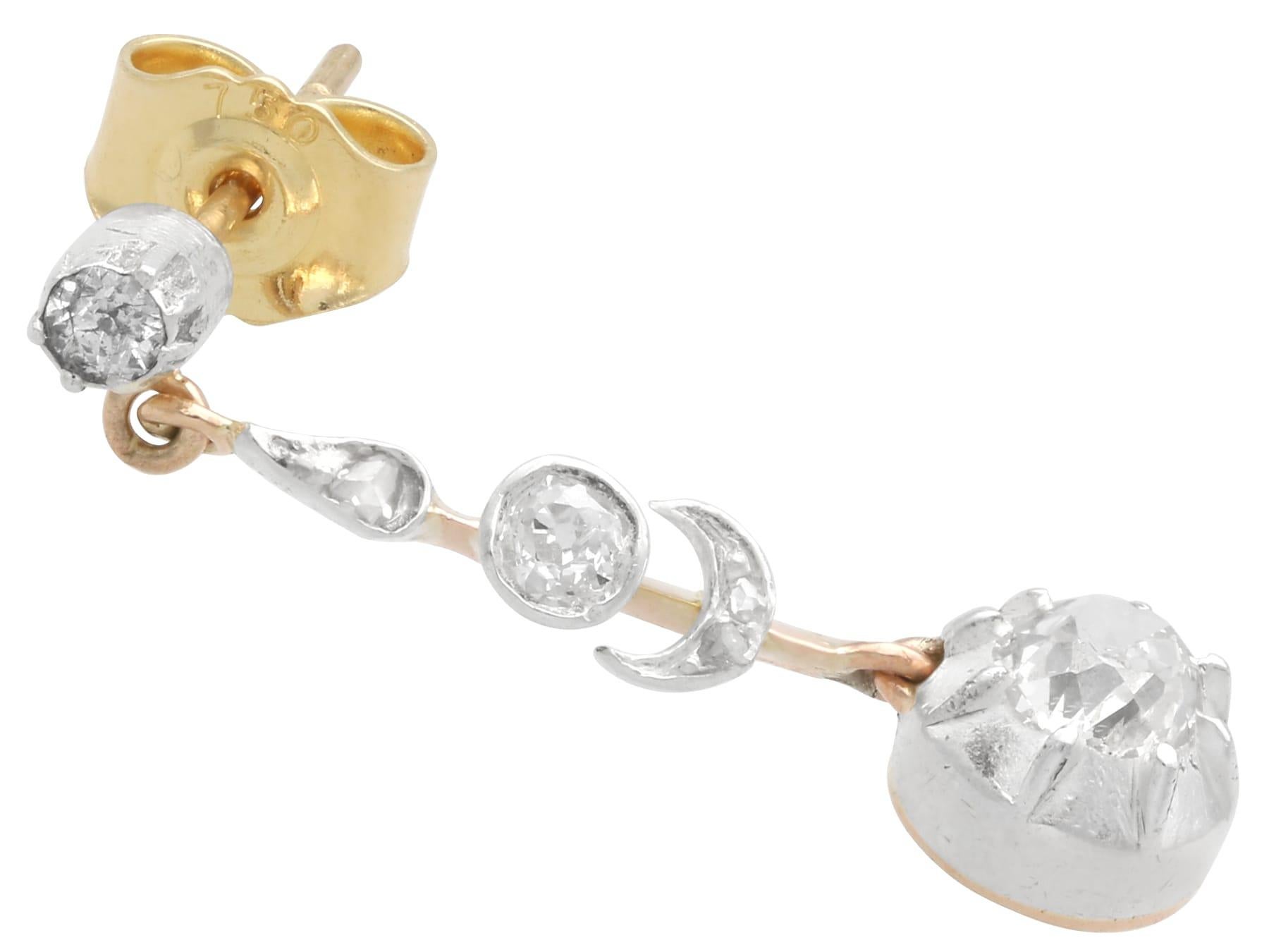 Antike 0,84 Karat Diamant und 18k Gelbgold Tropfen Ohrringe CIRCA 1890 im Angebot 1