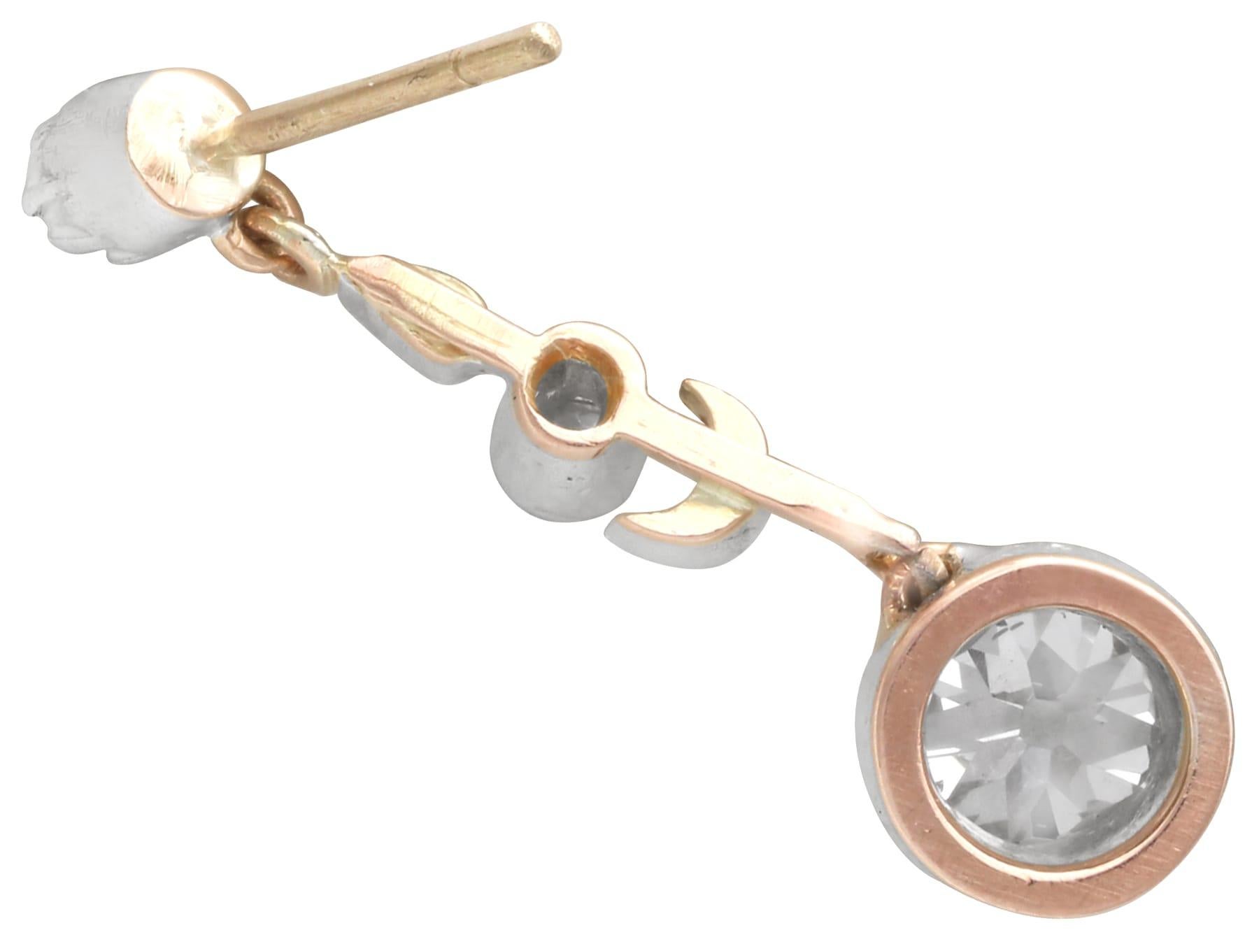 Antike 0,84 Karat Diamant und 18k Gelbgold Tropfen Ohrringe CIRCA 1890 im Angebot 3