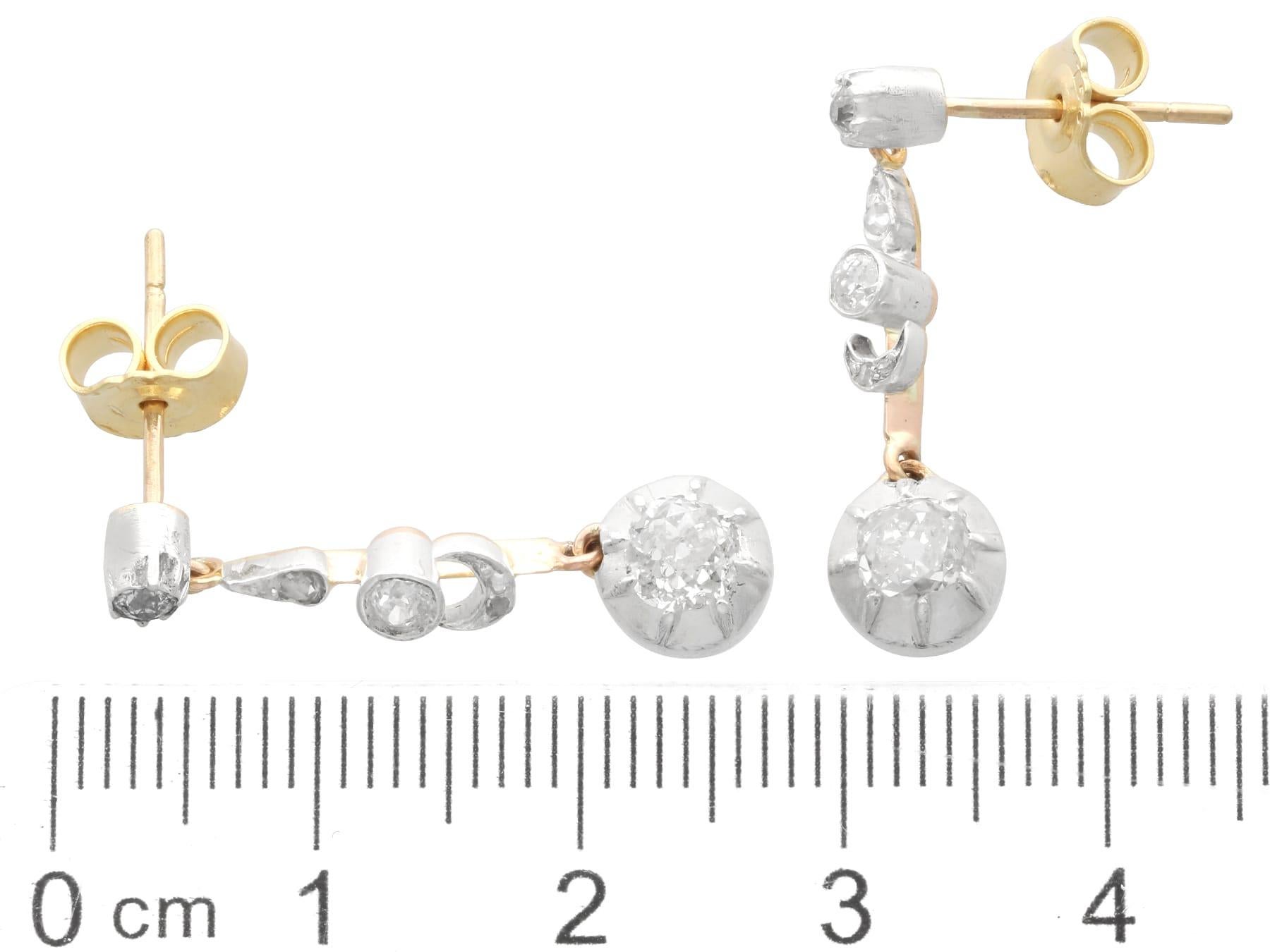 Antike 0,84 Karat Diamant und 18k Gelbgold Tropfen Ohrringe CIRCA 1890 im Angebot 4