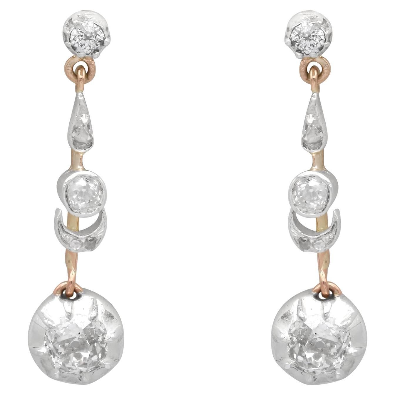 Pendientes antiguos de diamantes de 0,84 quilates y oro amarillo de 18k Circa 1890