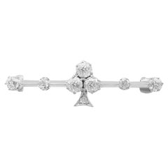 Antique 0.85ct Diamond and 14k White Gold Bar Brooch, Circa 1900