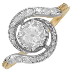 Antique 0.85ct Old Mine Cut Diamond Engagement Ring, Platinum & 18k Yellow Gold