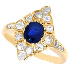 Antique 0.85ct Sapphire and 0.62ct Diamond 14k Yellow Gold Marquise Ring 
