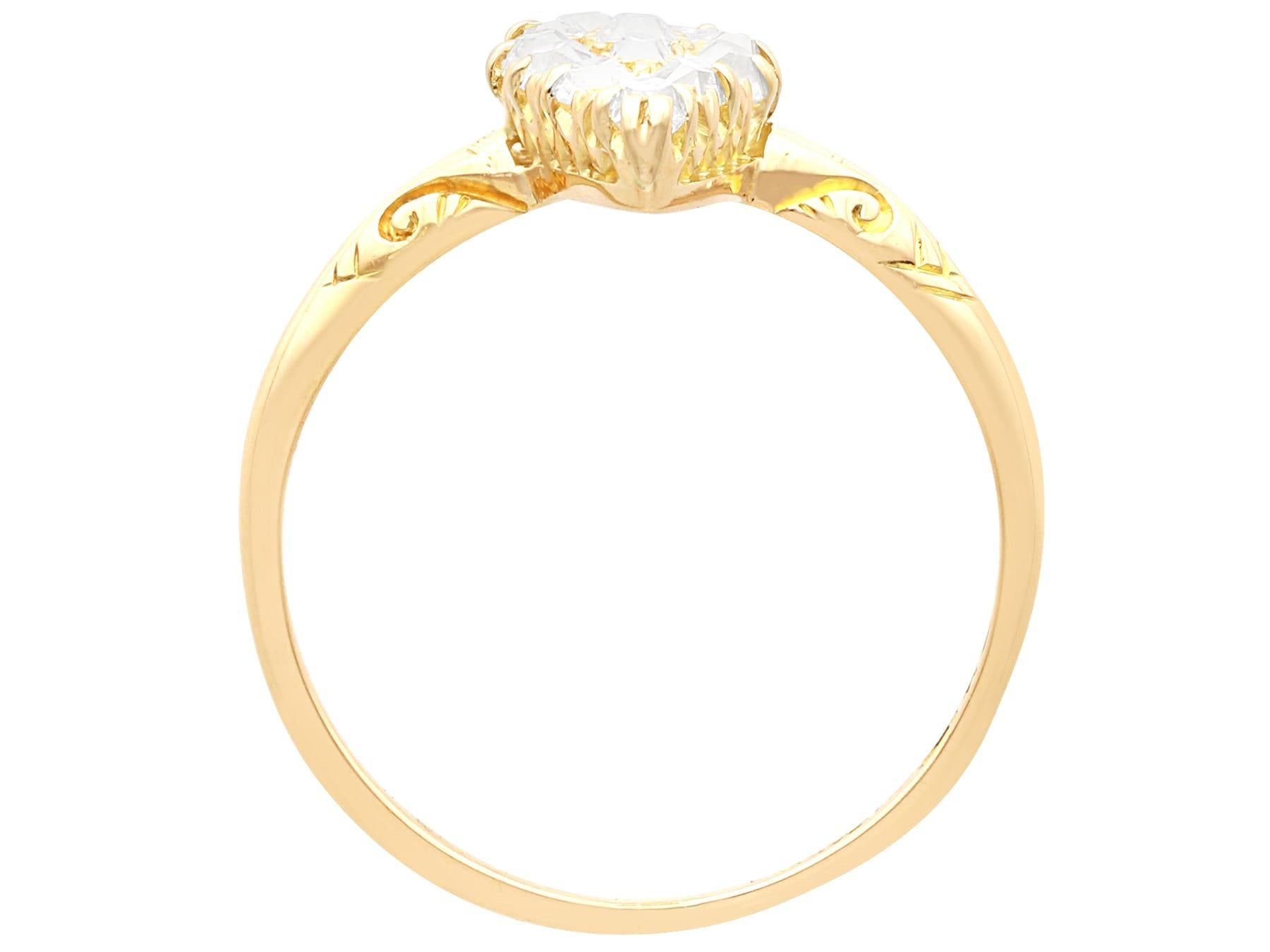 Bague marquise ancienne en or jaune 18 carats et diamants de 0,90 carat, c. 1925 en vente 1