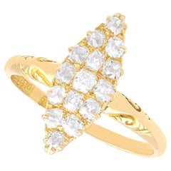 Antique 0.90 Carat Diamond and 18k Yellow Gold Marquise Cluster Ring Circa 1925