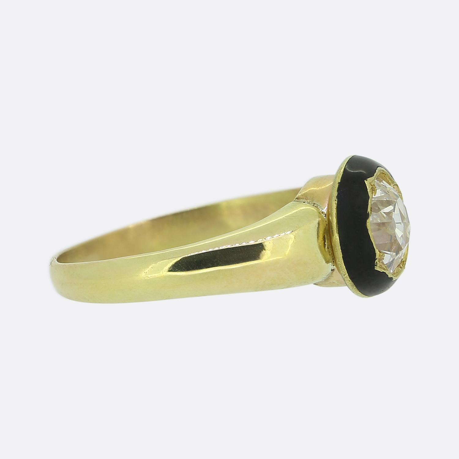 Victorien Bague solitaire ancienne en émail et diamant de 0,90 carat en vente
