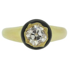Antique 0.90 Carat Diamond and Enamel Solitaire Ring