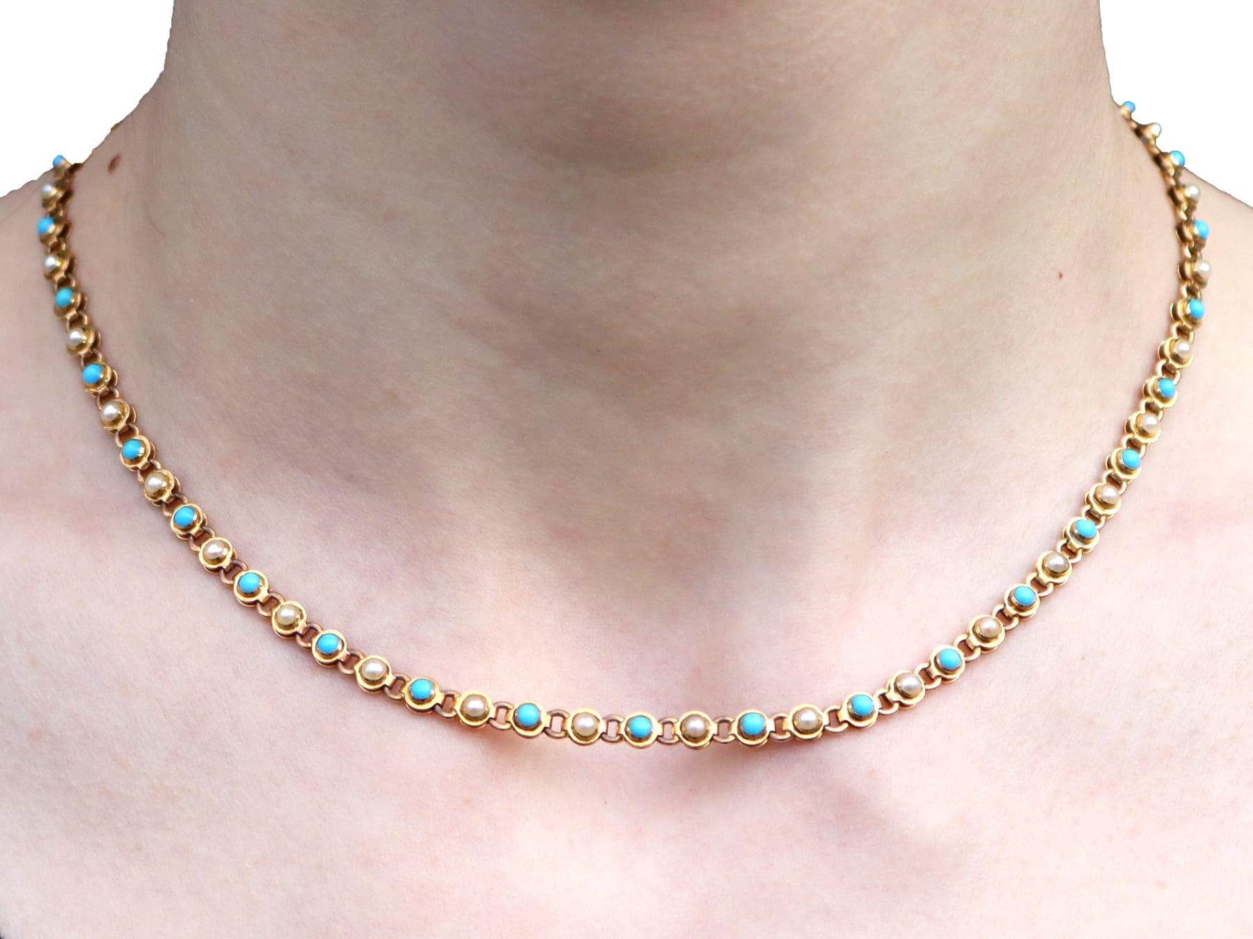 Antiguo collar de oro amarillo de 15 quilates con turquesa y perlas de 0,90 quilates Circa 1880 en venta 8