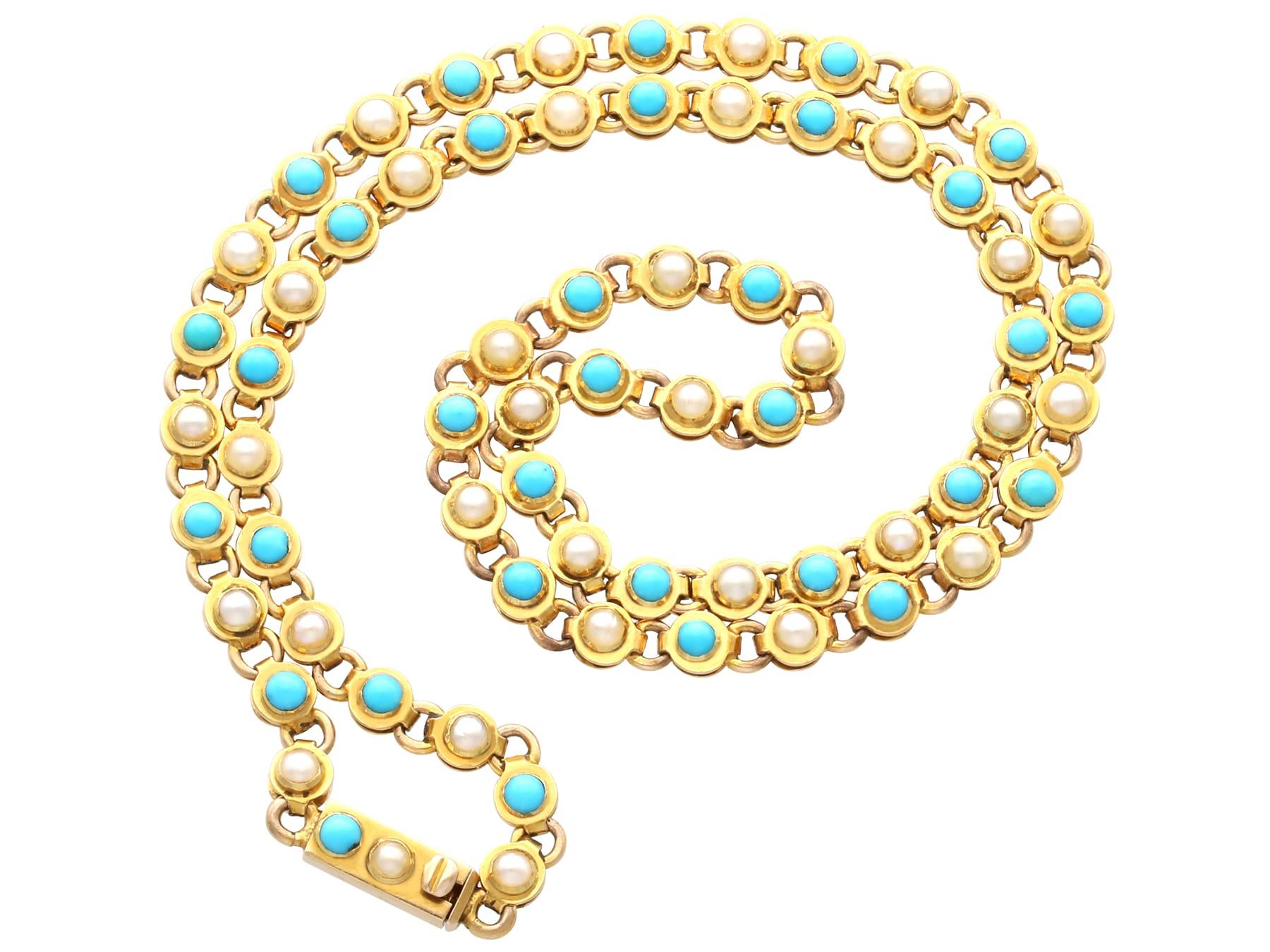 Antiguo collar de oro amarillo de 15 quilates con turquesa y perlas de 0,90 quilates Circa 1880 en venta 1