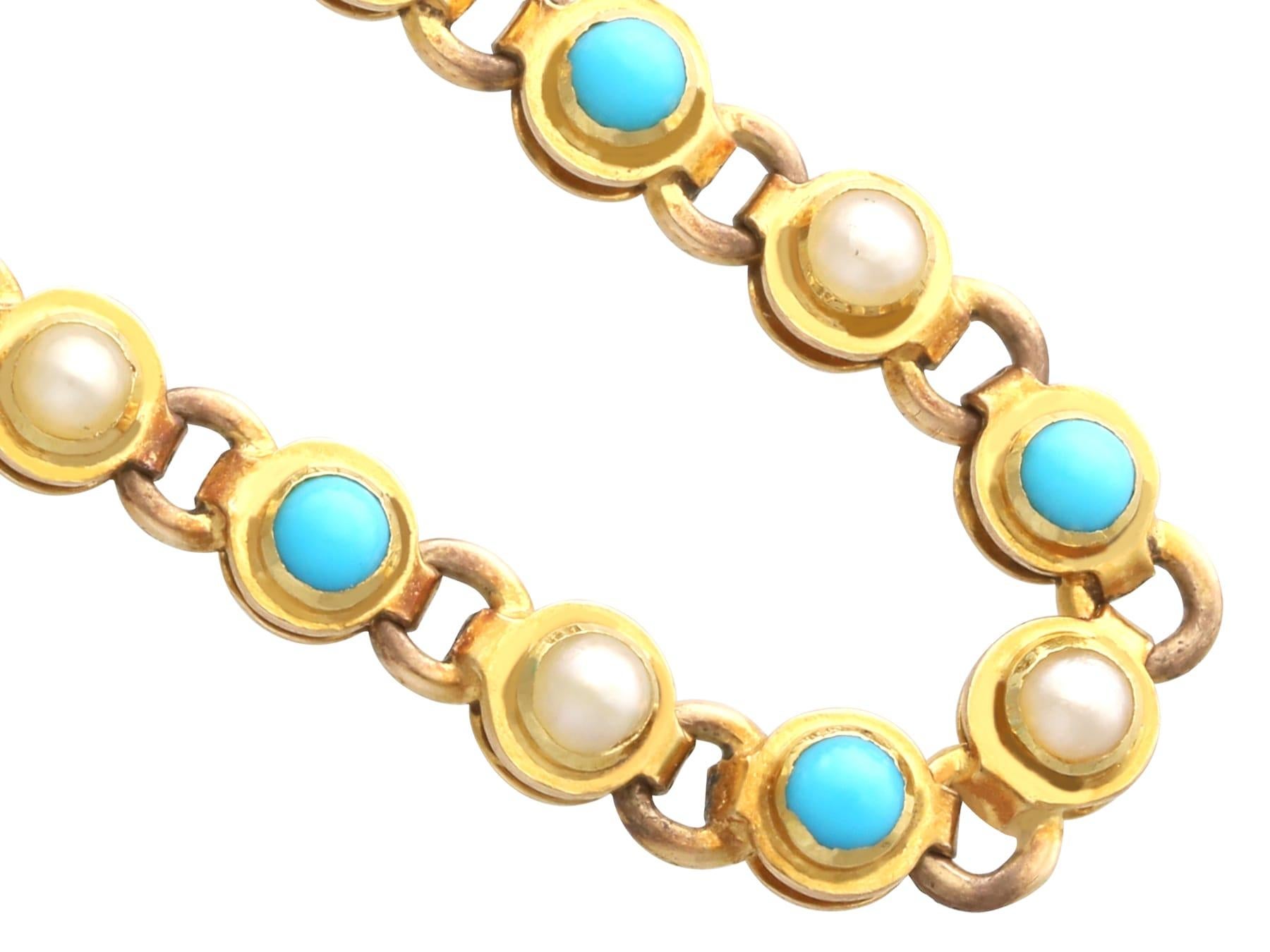 Antiguo collar de oro amarillo de 15 quilates con turquesa y perlas de 0,90 quilates Circa 1880 en venta 2