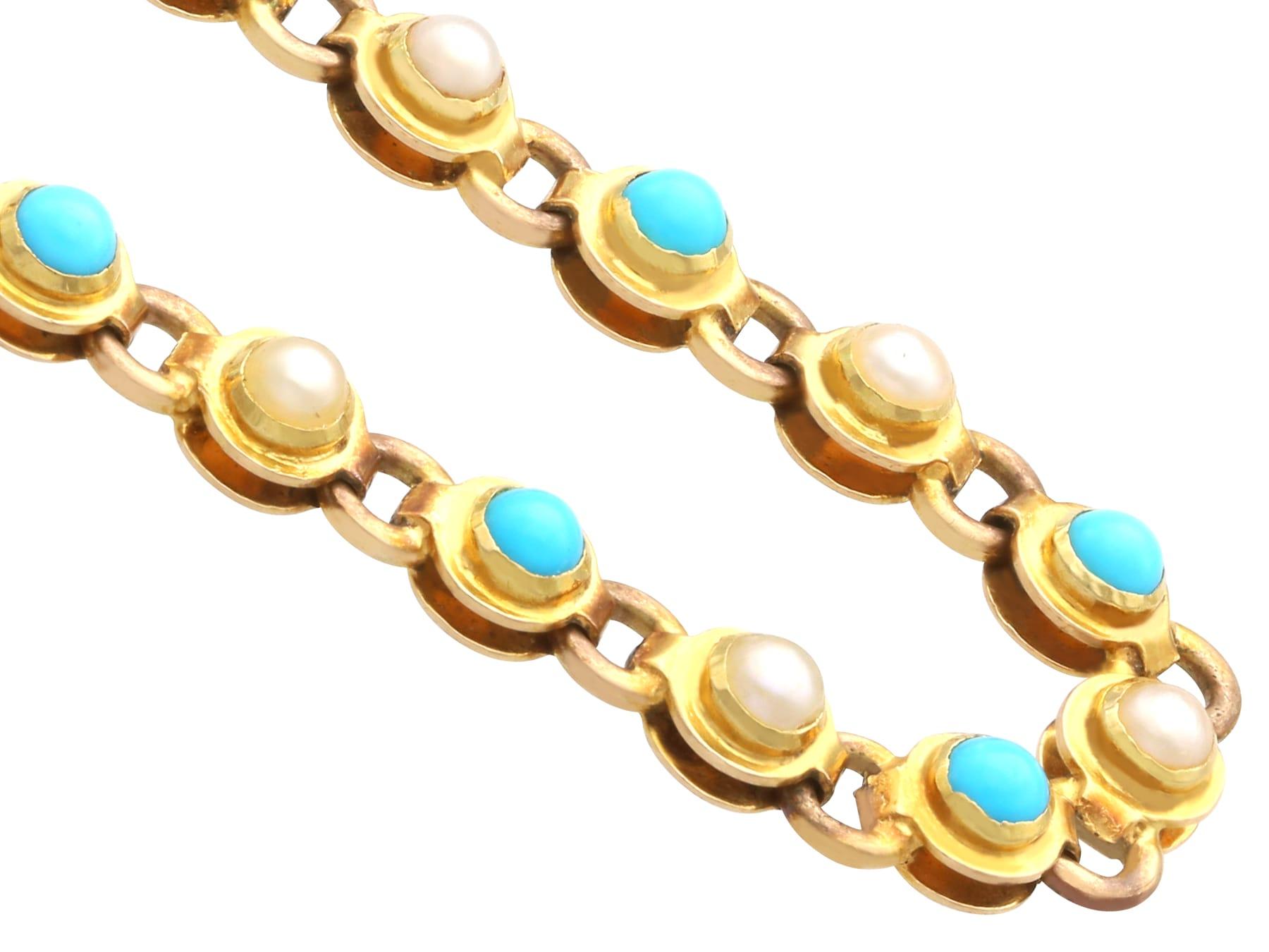 Antiguo collar de oro amarillo de 15 quilates con turquesa y perlas de 0,90 quilates Circa 1880 en venta 3
