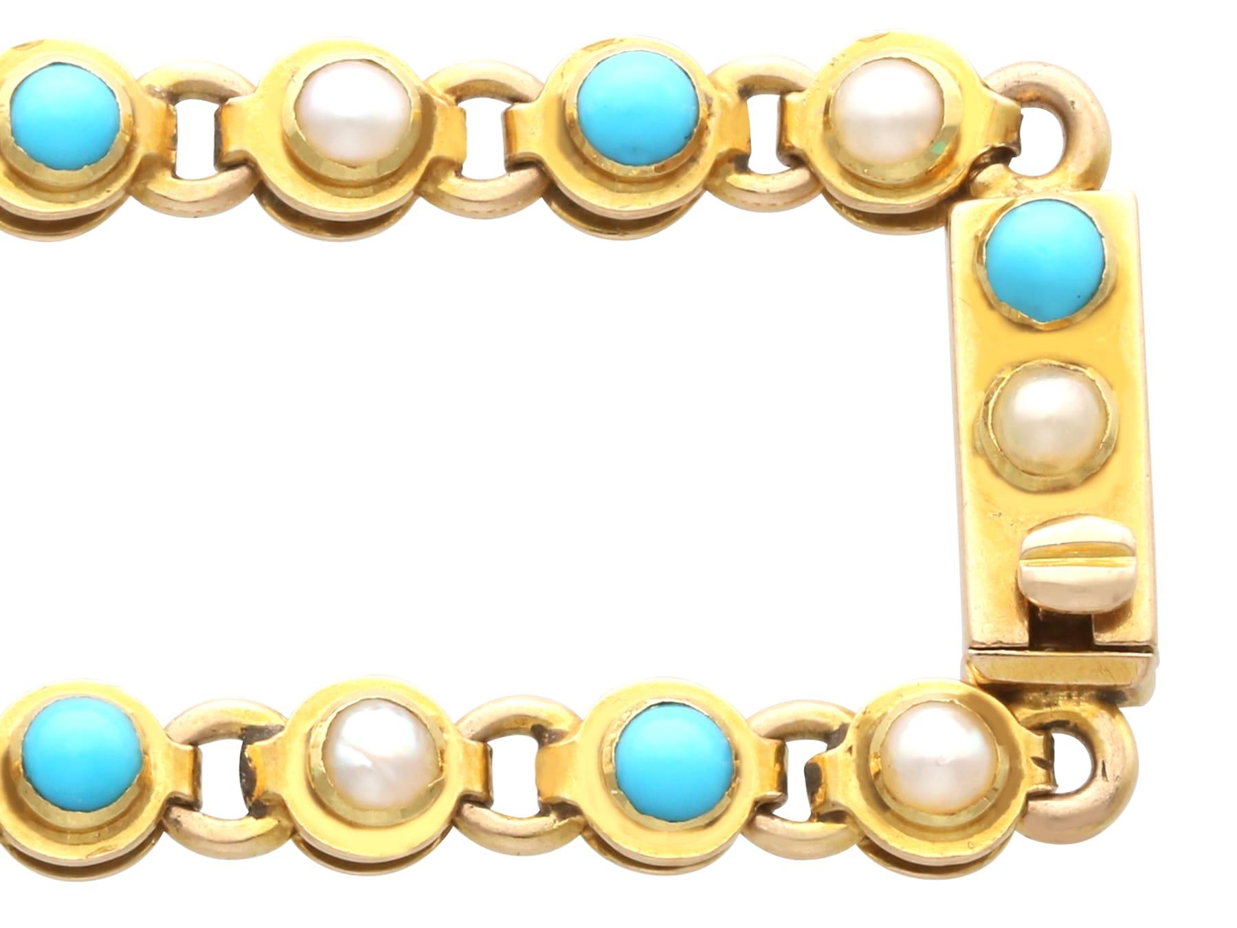 Antiguo collar de oro amarillo de 15 quilates con turquesa y perlas de 0,90 quilates Circa 1880 en venta 4