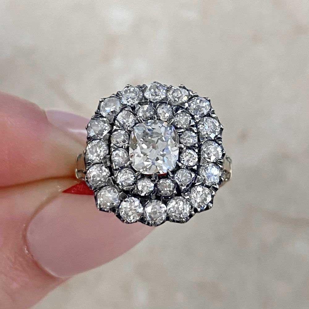 Antique 0.91ct Diamond Cluster Ring, VS1 Clarity, Silver & 18k Yellow Gold For Sale 4