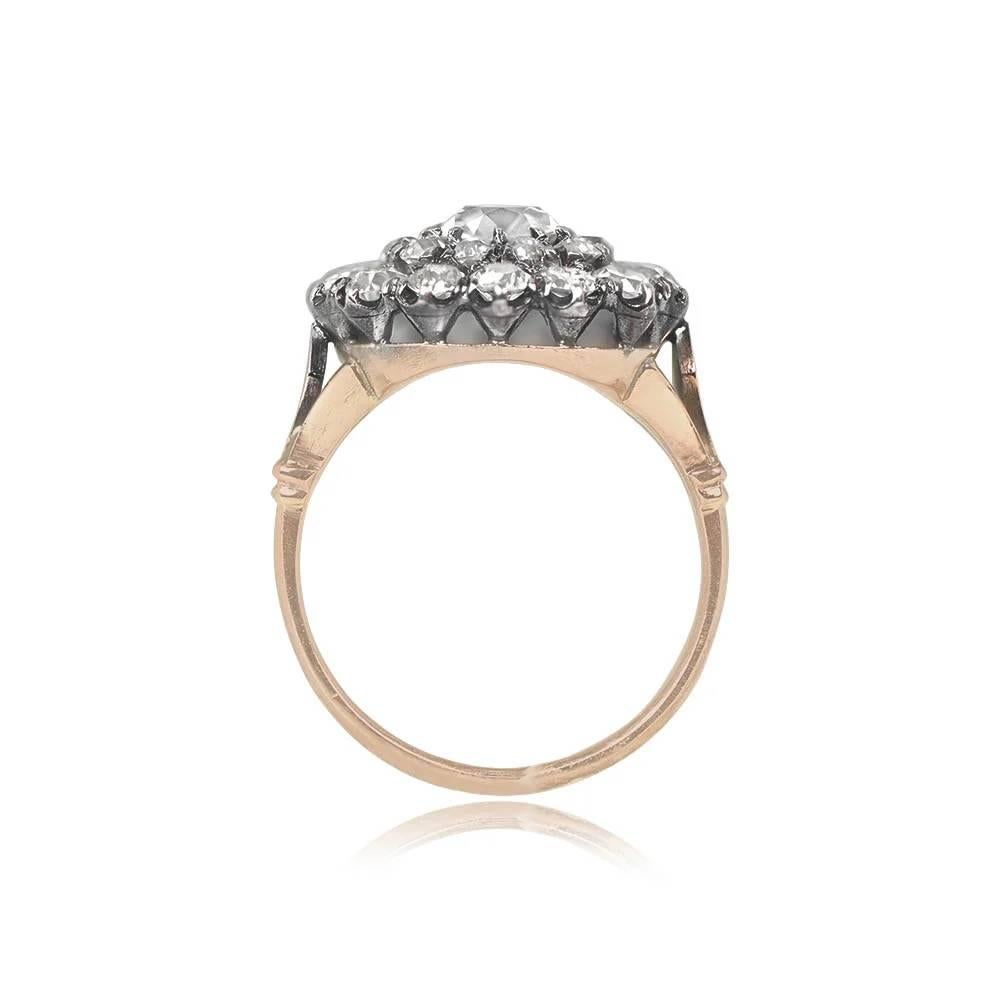 Antique Cushion Cut Antique 0.91ct Diamond Cluster Ring, VS1 Clarity, Silver & 18k Yellow Gold For Sale
