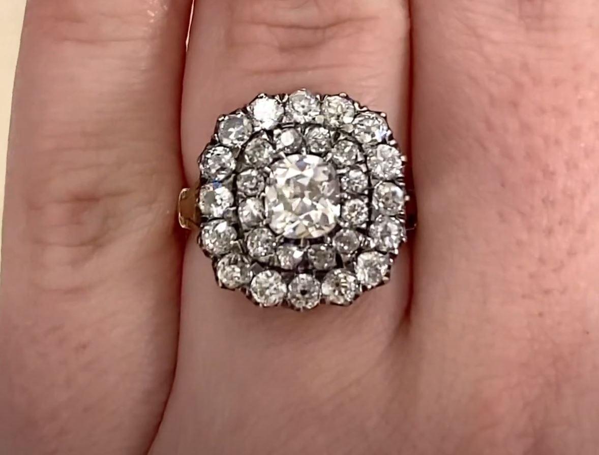 Antique 0.91ct Diamond Cluster Ring, VS1 Clarity, Silver & 18k Yellow Gold For Sale 2