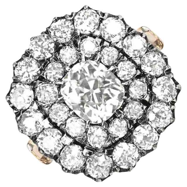 Antique 0.91ct Diamond Cluster Ring, VS1 Clarity, Silver & 18k Yellow Gold For Sale