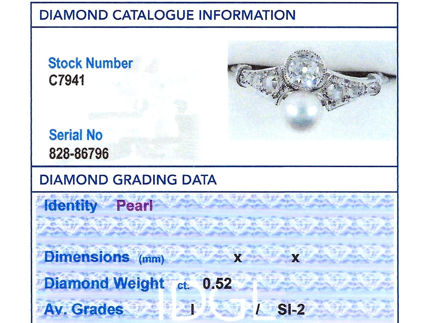 Antique 0.92 Carat Diamond and Pearl Platinum Dress Ring Circa 1910 For Sale 4