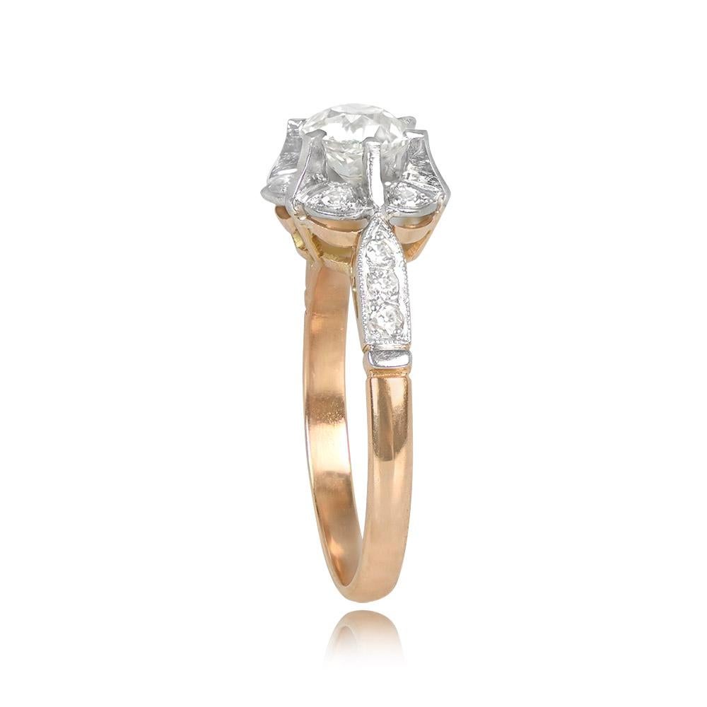 Edwardian Antique 0.93ct Old European Cut Diamond Cluster Engagement Ring, 18k Rose Gold For Sale