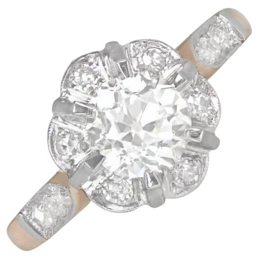 Bague de fiançailles ancienne grappe de diamants taille européenne ancienne 0,93 carat, or rose 18 carats en vente