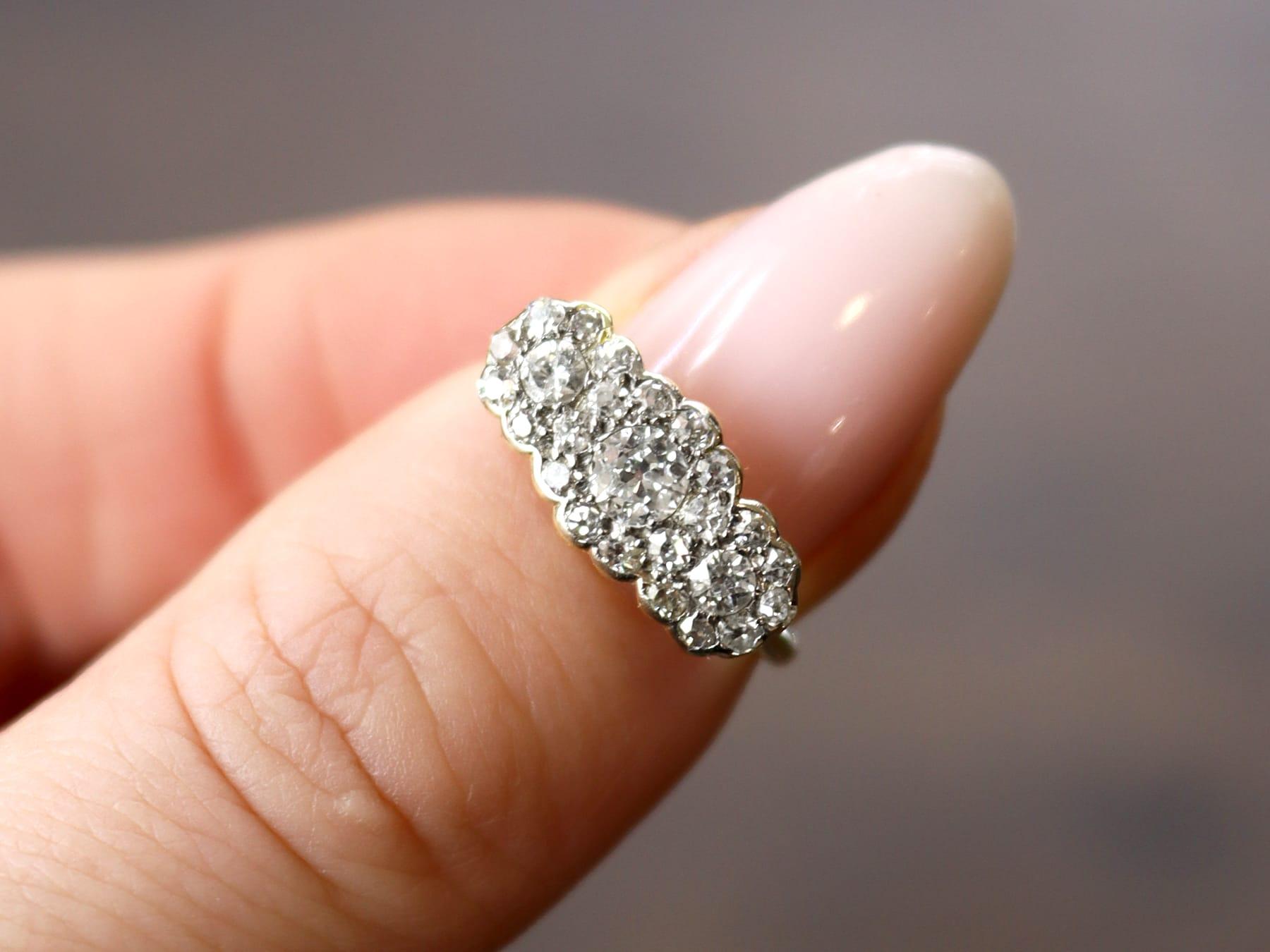 Taille vieille Europe Bague grappe ancienne en or jaune 18 carats et diamants de 0,95 carat, c. 1910 en vente