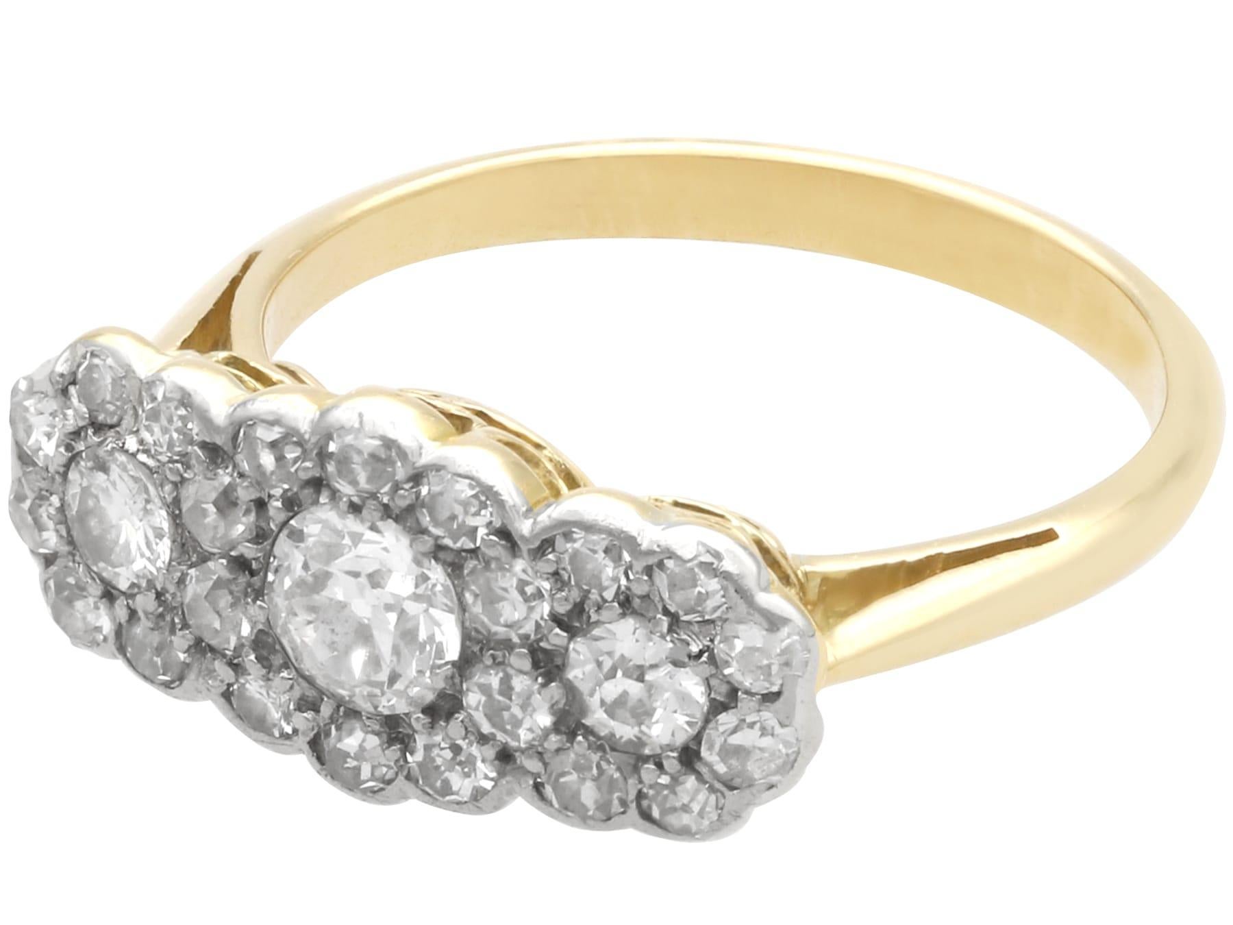 Bague grappe ancienne en or jaune 18 carats et diamants de 0,95 carat, c. 1910 Excellent état - En vente à Jesmond, Newcastle Upon Tyne