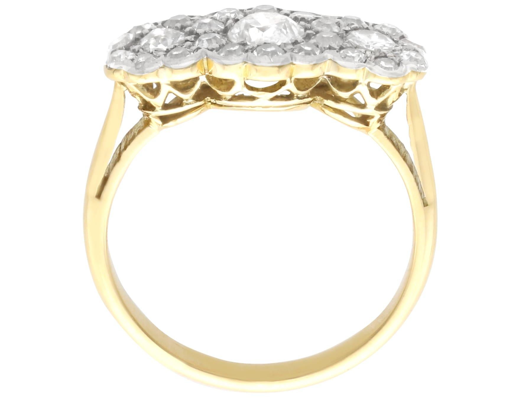 Bague grappe ancienne en or jaune 18 carats et diamants de 0,95 carat, c. 1910 en vente 1