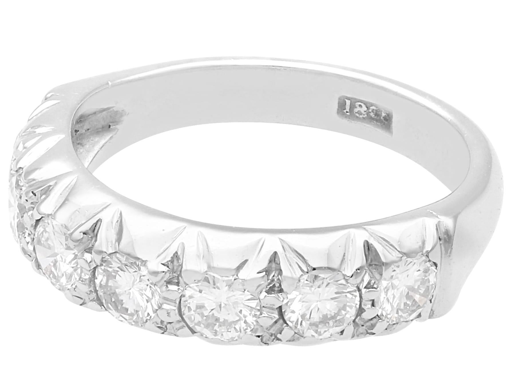 Round Cut Antique 0.95Ct Diamond and 18k White Gold Half Eternity Ring Circa 1930 For Sale