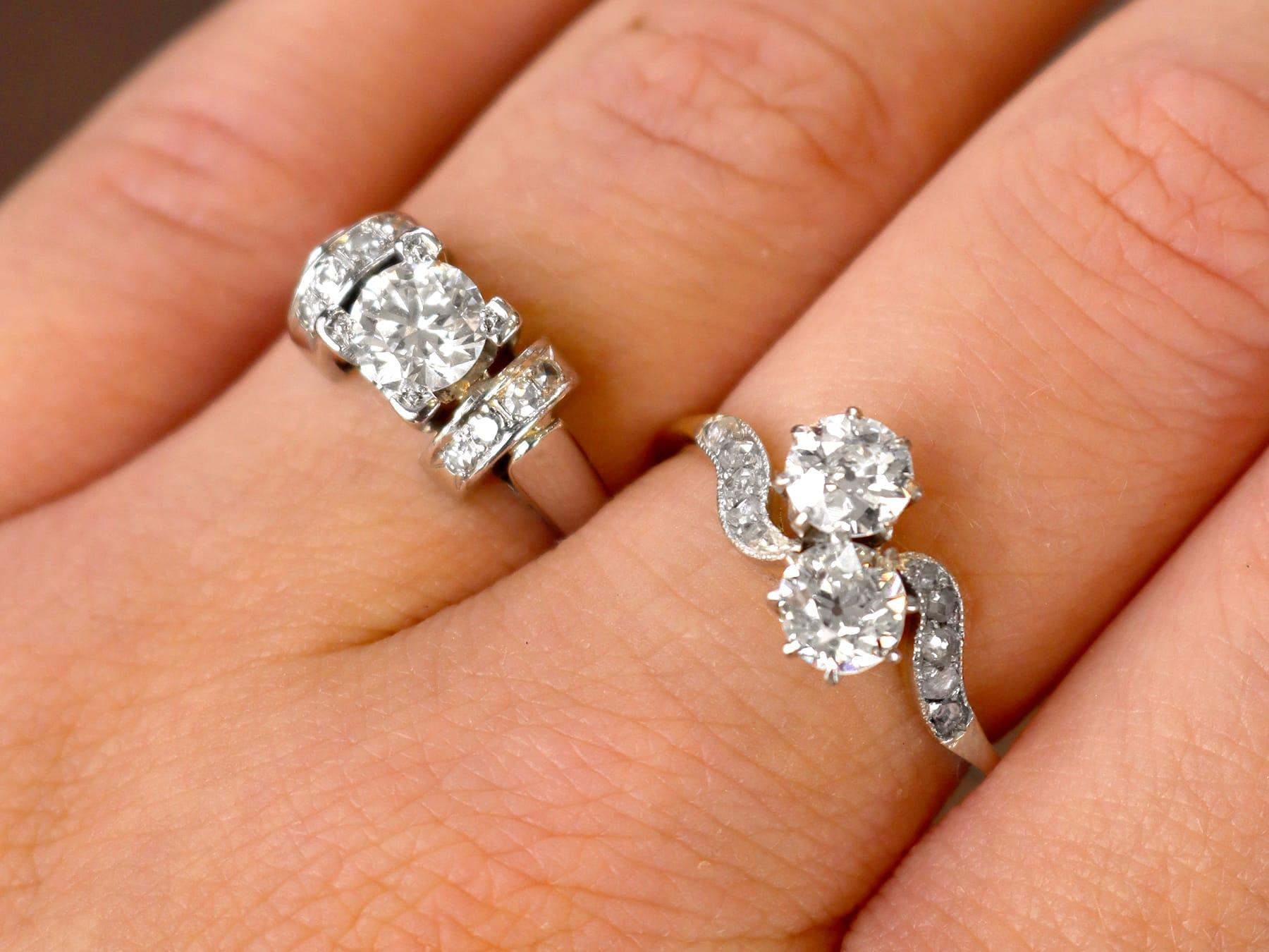 Taille vieille Europe Bague de fiançailles de style solitaire en or blanc 18 carats et diamant 0,95 carat, c. 1925 en vente