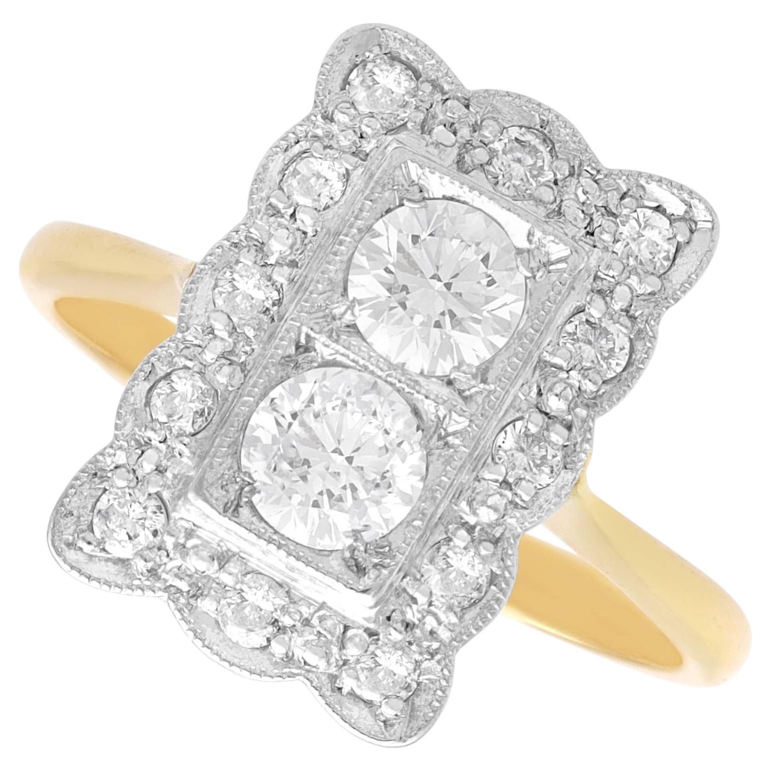 Antique 0.97 Carat Diamond and 18k Yellow Gold Cocktail Ring Circa 1930