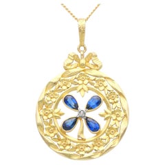 Antique 0.98ct Sapphire and Diamond, 18ct Yellow Gold Pendant