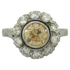 Antique 1 Carat Diamond Ring w Old European Cut in Champagne w White Diamonds