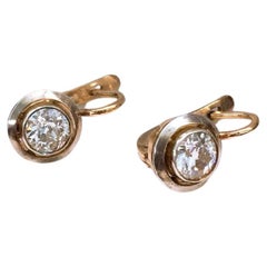 Vintage 1 Carat Old Mine Cut Diamond Gold Earrings