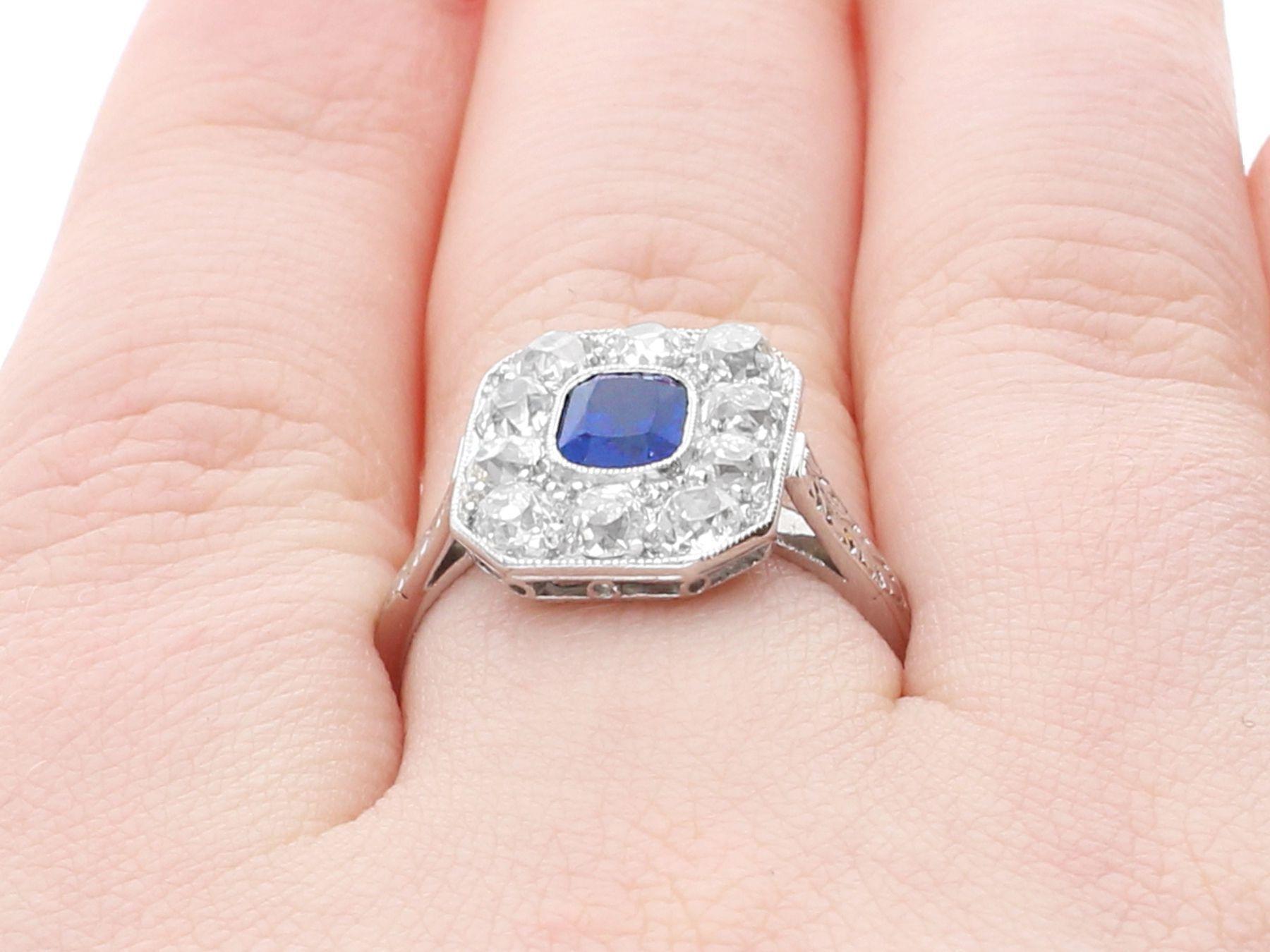 Antiker Platin-Cluster-Ring mit 1 Karat Saphir und 1,10 Karat Diamant im Angebot 6