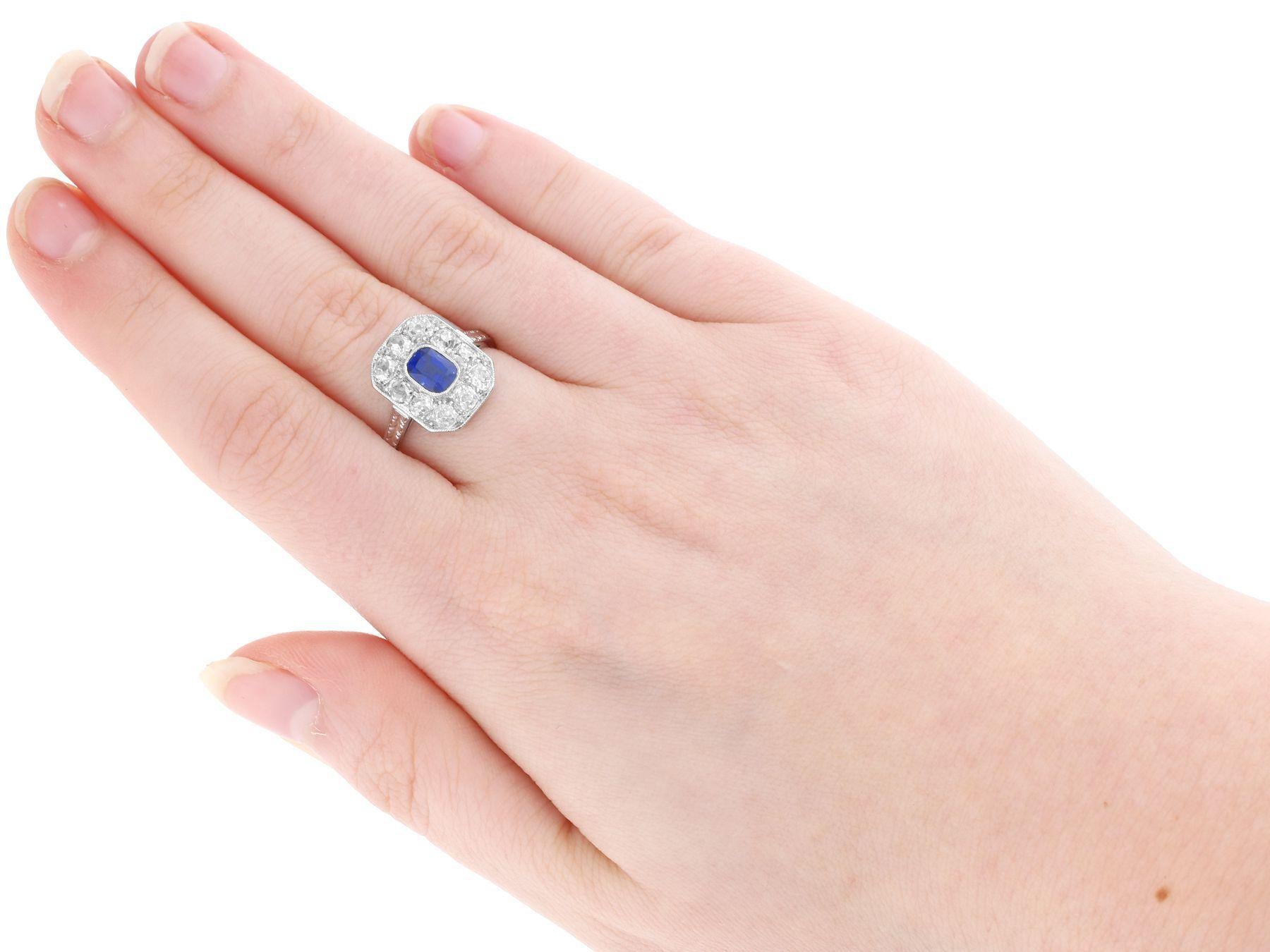 Antiker Platin-Cluster-Ring mit 1 Karat Saphir und 1,10 Karat Diamant im Angebot 4