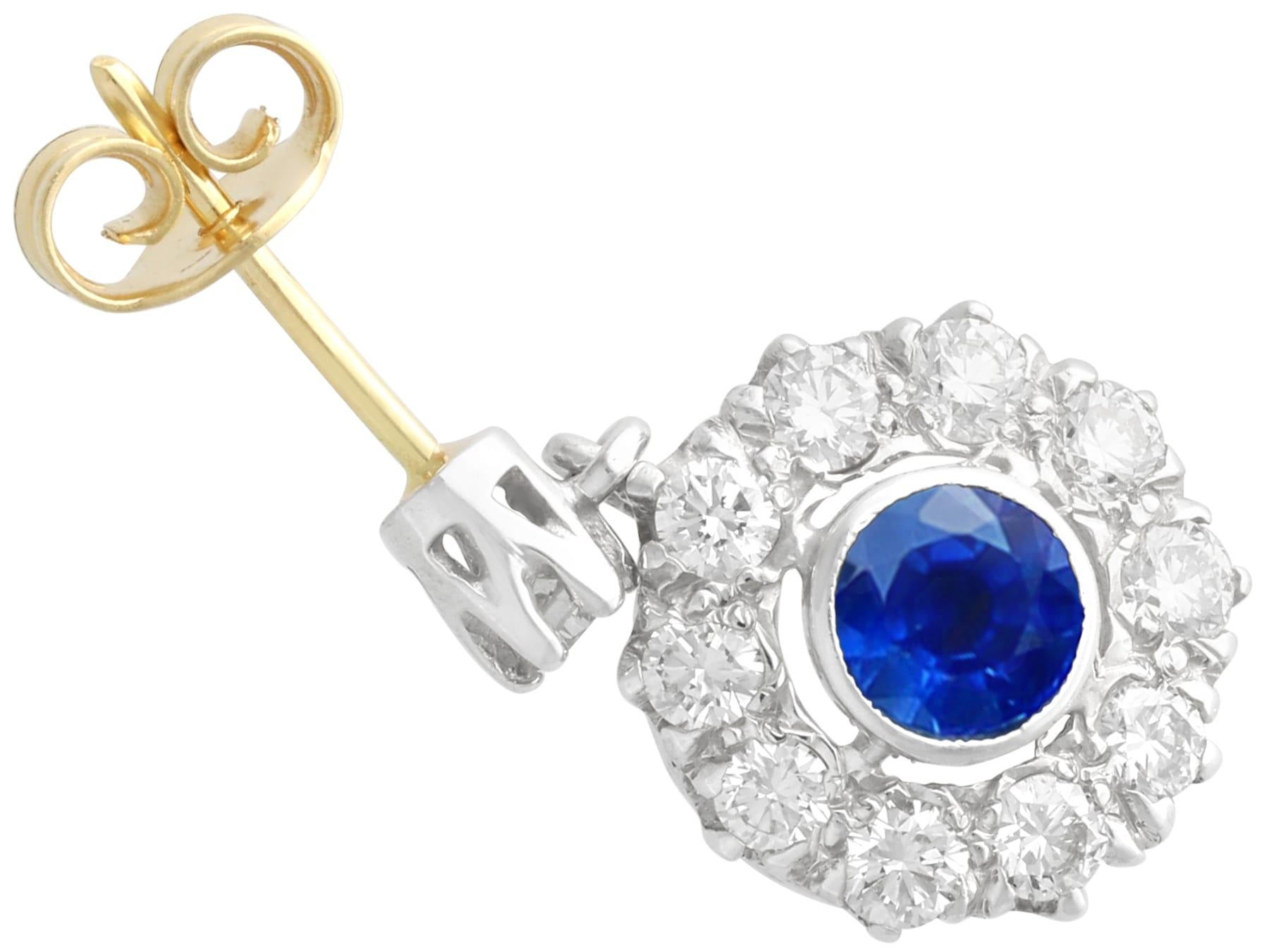 Round Cut Antique 1 Carat Sapphire and 1.98 Carat Diamond 18k Yellow Gold Drop Earrings For Sale