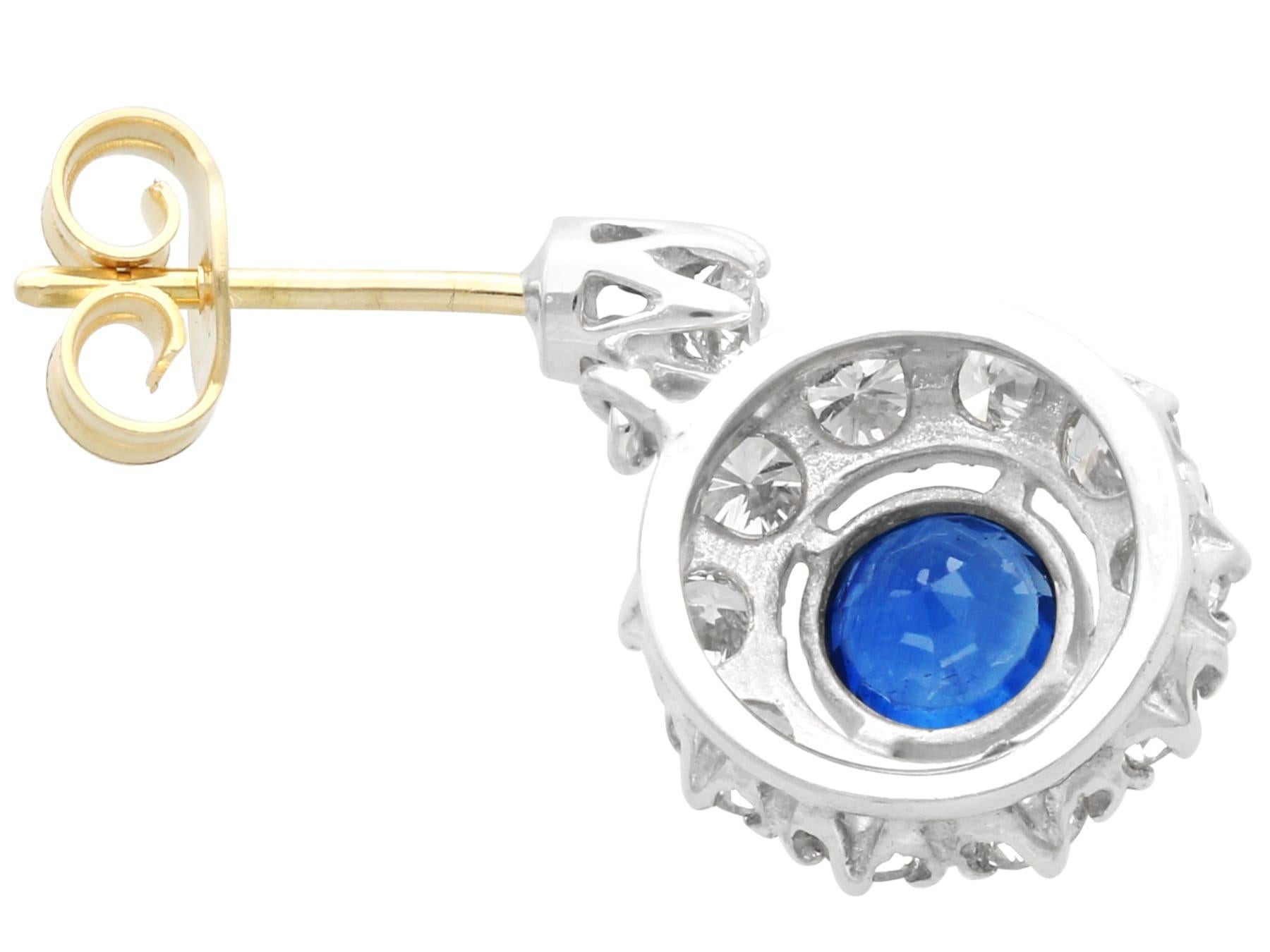 Women's or Men's Antique 1 Carat Sapphire and 1.98 Carat Diamond 18k Yellow Gold Drop Earrings For Sale
