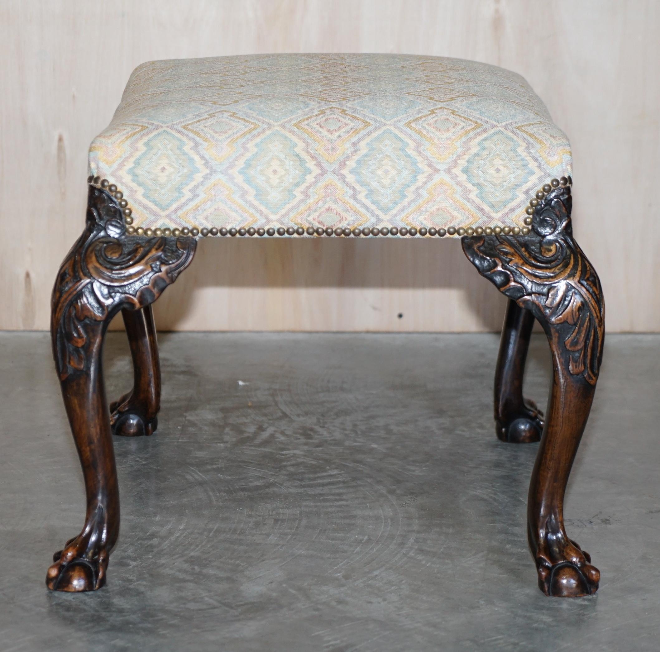 Antique 1 of 2 18th Century circa 1780 Georgian Claw & Ball Carved Walnut Stools For Sale 5