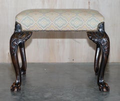 Antique 1 of 2 18th Century circa 1780 Georgian Claw & Ball Carved Walnut Stools