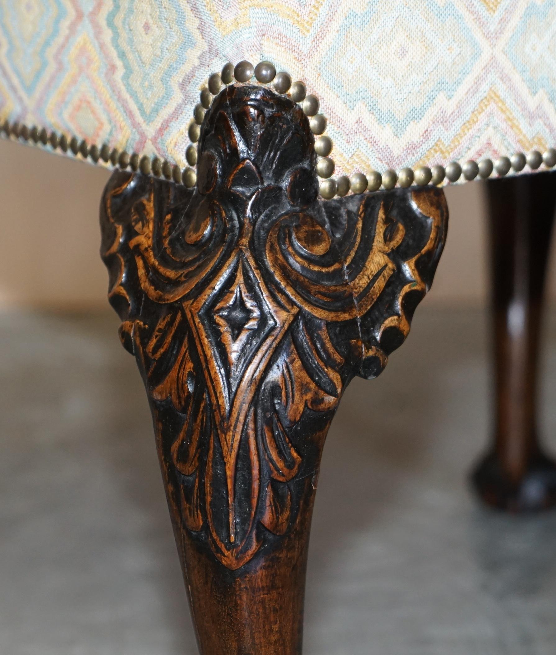 Upholstery Antique 1 of 2 18th Century circa 1780 Georgian Claw & Ball Carved Walnut Stools For Sale