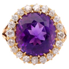 Antiker 10 Karat Amethyst-Diamant-Cluster-Ring aus 14K Gelbgold