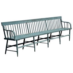 Antique 10’ Deacon’s Bench in Older Slate Blue Paint c. Mid 19th Century